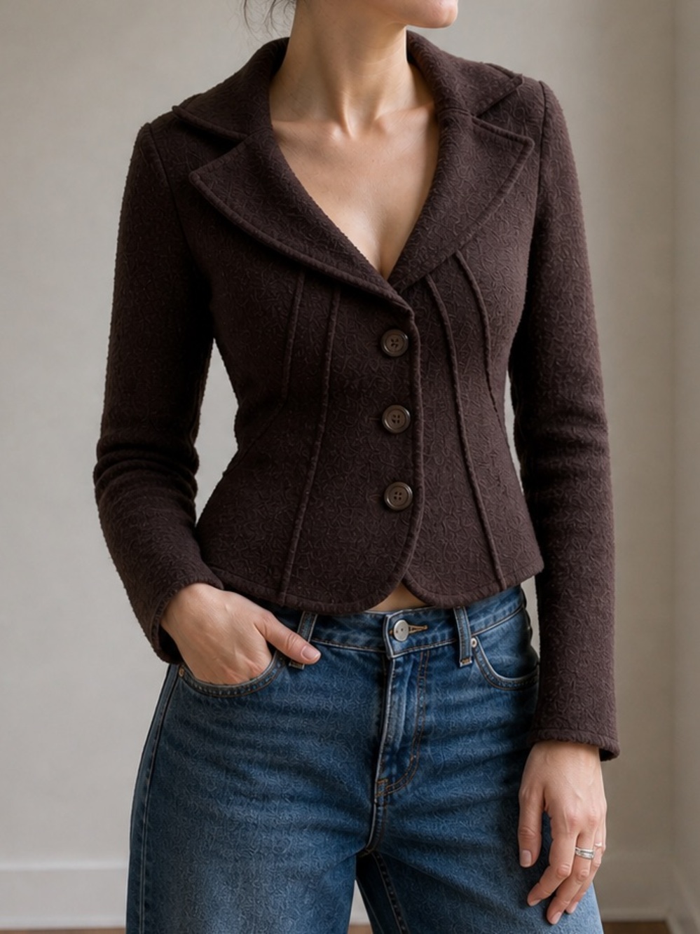 United Colors Of Benetton Dark Brown Fitted Blazer